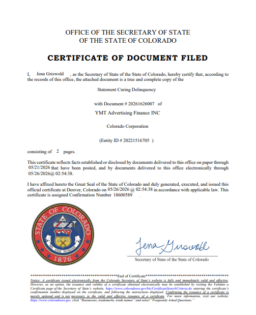 YMT certificate 1