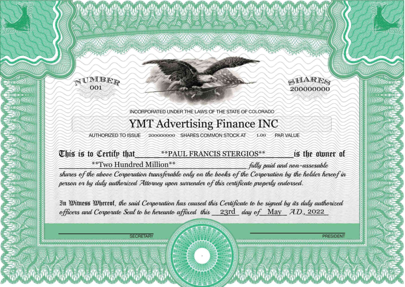 YMT certificate 2